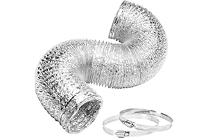 iPower 4 Inch 8 Feet Non-Insulated Flex Air Aluminum Foil Ducting Dryer Vent Hose for HVAC Ventilation with 2 Clamps, 1-Pack, Silver