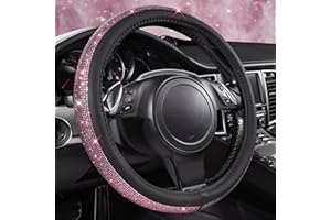 ‎CAR PASS CAR PASS Bling Diamond Leder-Lenkradbezug, mit Glitzernd Kristall Strasssteine, Universal Auto Radschutz für Damen und Mädchen, passend für SUVs, Vans, Limousinen, LKWs(Rosa)