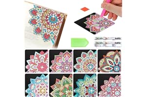 CharySim 8 Pièces Diamond Painting Marque Page 5D Signet de Peinture Au Diamant Peinture Par Numéro Kit Marque Page Arts Artisanat Cadeau Pour Anniversaire Et l'obtention Du Diplôme Lotus Noir