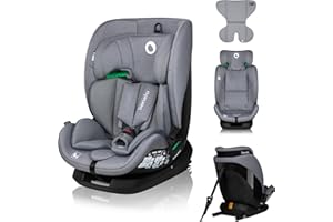 LIONELO LAVENDER I-SIZE Fotelik Samochodowy Dziecięcy od 76 do 150 cm Zgodny z Normą R129 i-Size, Montaż Przodem ISOFIX i Pas TT, Regulacja Zagłówka i Oparcia Wkładka Redukcyjna (Szary)