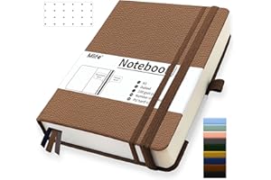 Mlife Cuaderno Punteado A5, 360 Páginas Y 100 G/M² De Papel Resistente A La Tinta, Cuadernos Con Bolsillo Plegable Para La Oficina, La Escuela, El Hogar, La Escritura Y Notas (Marrón)