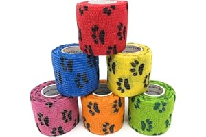 LisaCare selbstklebender Verband - 6er-Set elastische Binde - Tier Verband 5cm - Verband Hund selbstklebend medizinisch zertifiziert - buntes Pfotenset (6er-Pfotenmix)