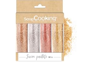 ScrapCooking - Mix 4 Sucres Pailletés - Or, Argent, Rose Doré & Rubis - Paillettes Sucrées Dorées Argentées - Poudre Alimentaire Comestible - Décorations Brillantes pour Pâtisseries - 4807