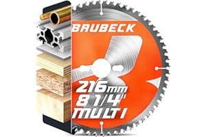 BAUBECK Circular saw blade 216mm x 30mm - 1 inch, 20, 16mm Adapter - 100T for fine finish in Wood, Metal - TCT 216 saw blade - Compatible with Dewalt DCS777N Bosch Makita Festool 216mm Mitre Saw Blade
