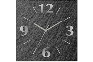 ‎ARTLAND ARTLAND Wanddeko Wanduhr ohne Tickgeräusche Alu Funkuhr 30x30 cm Quadratisch Lautlos analoge Funkuhr, 4 Ziffern 30x30 cm Schieferoptik U1RE