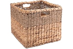 Decorasian Cesto portaoggetti intrecciato in giacinto d'acqua – erba marina rettangolare – cestino quadrato – Kallax Expedit – L = 34 cm