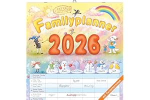 Familienplaner Cartoon 2026 - Broschürenkalender 30x30 cm (30x60 geöffnet) - Kalender mit Platz für Notizen - 6 Spalten - Bildkalender - Wandkalender: by Bayer-Design