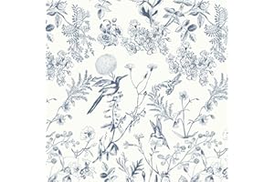 Yomshi Papel pintado autoadhesivo con flores, color azul y blanco, papel pintado, 44 x 300 cm, lámina decorativa