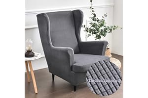 Highdi Wingback Chair Covers 2 Piece Stretch Wing Chair Slipcover, Solid color Jacquard Thicken Strandmon Sofa Cover Furniture Protector for Armchair Chairs Living Room Bedroom Hotel (anthracite)