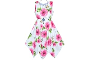 Sunny Fashion Vestito Bambina Fiore Stampare Hanky ​​Hem con Collana 7-14 Anni