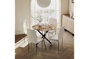 GOLDFAN Tisch mit 4 stühlen Set Esstisch Holz Retro Küchentisch Essgruppe Tischbeine Beige Esszimmerstuhl aus Stoff, 80cm