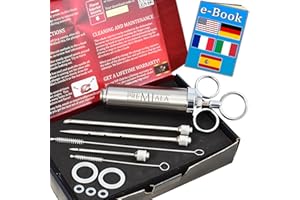 Premiala The BEST Meat Injector Syringe Kit - 304-Stainless Steel, 60ml, 3 Needles, Spare O-rings, E-book and Spares Available! The Original Marinade Injector Creates The Juiciest Turkey and BBQ Ever!