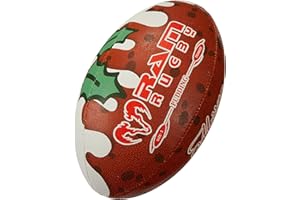 Ram Rugby Ball- Squad Trainer Ball - Christmas Pudding Design - Club Quality Rugby Training Ball. Hand stitched, 3 ply, 3-D Grip Stocking Filler/Rugby Gift for Fans