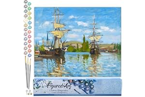 Figured'Art Peinture par Numéro Adulte Bateaux Navigant sur la Seine à Rouen - Monet - Activité Manuelle Kit de Loisir Créatif DIY Numéro d'Art Complet - 40x50cm sans châssis en bois