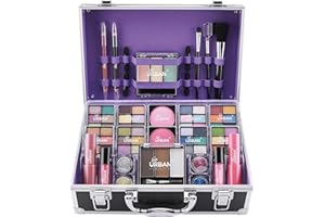 Bliss Trousse de produits de Maquillage Végan - Valise de Maquillage Complète avec Fard à Paupières et à Joues, Rouge à Lèvres, Cire et Poudre à Sourcils, pinceau – Organiseur avec Cadre en Aluminium