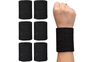 ‎H&S H&S Pochłaniające Pot Opaski Na Nadgarstek Dla Mężczyzn i Kobiet - 6 sztuk - Czarne Opaski Gimnastyczne Do Tenisa i Biegania