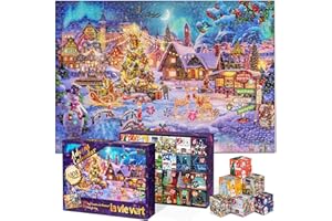 Lavievert Jigsaw Advent Calendar 2024 Christmas Puzzles, Snowy Christmas Eve Holiday Puzzle, 24-Day 1008 Pieces Puzzle Countdown to Christmas, Christmas Home Decor Family Gifts for Adults & Kids