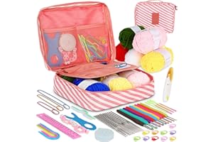 COOPAY Ensemble Cooapy de Crochet 58 Pièces pour Débutants - Kit avec Laine, Crochets à Prise Souple, Petit Crochet et Accessoires