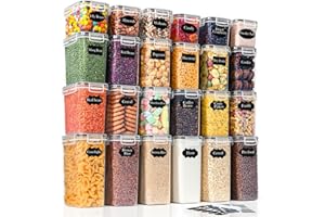 GoMaihe Zestaw 24 pojemników na żywność z pokrywkami, hermetyczne: pojemniki na żywność z etykietami i markerami | pudełko do przechowywania muesli, mąki, płatków kukurydzianych i cukru | nie