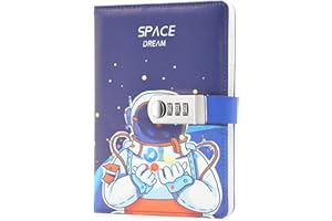 Lirener Creativo PU Notebook Código Libro con la Cerradura(Tema Espacial), A5 Password Notebook Contraseña Bloc de Notas Secret Diary Sketchbook Organizador con Cerradura de Combinación, 145x210mm