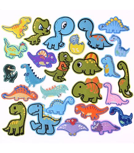 Lot 20 Petits Patchs Broderie Dinosaures - Motifs Animaux Mignons à Repasser / Coudre - Décoration Vêtements, Sacs, Chapeaux Enfant