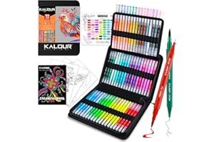 KALOUR 72 Kunst-Marker-Stifte-Set, Doppelspitzenpinsel und feine Spitze, Farbnummer und Name, Reißverschluss-Etui, Erwachsenenmalerei, Schriftzug, Zeichnung