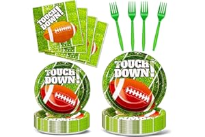 Nkaiso Party Tableware, 96 Pieces Rugby Ball Theme Kids Birthday Party Plates Party Supplies Set Includes Paper Plates Napkins Cutlery, for Party Decorations -24 Guests