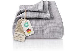 ‎LAYNENBURG LAYNENBURG Premium Musselin Tagesdecke 150x200 cm - 100% Baumwolle - extraweiche, leichte Sommerdecke als Kuscheldecke, Bett-Überwurf, Baumwolldecke, Couch-Überwurf - warme Sofa-Decke (Grau)