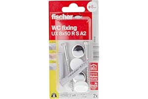 fischer - Kit de fixations pour WC N K comprenant 8 pièces/2 chevilles universelles, 2 vis 6x70, 2 rondelles de fixation, 2 capuchons blanscs, 2 capuchons chromes 83628