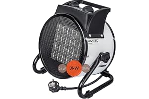 DAHTEC chauffage soufflant céramique électrique 3000w avec thermostat et 2 niveaux de chauffage - radiateur électrique rayonnant pour chantiers, d'atelier, caravanes, camping, garage H3.311 blanc