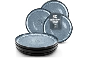 PURE LIVING INTERIOR DESIGN Talerze śniadaniowe, talerze deserowe, zestaw 6 sztuk, kamionka Ibiza – stylowe talerze do ciasta nadają się do mycia w zmywarce, kuchenki mikrofalowej i odporne na zarysowania – małe talerze, talerze