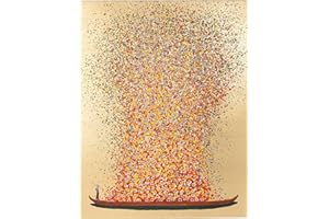 Kare Design Bild Touched Flower Boat Gold/Rot, Gemälde, Wandbild, Pastellfarben, Canvas-Leinwand, Massivholz Rahmen, handgemalte Details mit Acrylfarbe, Abstrakt, 100x80cm (L/B)