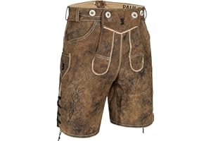 PAULGOS Herren Trachten Lederhose + Träger, Echtes Leder, Kurz in 3 Farben Gr. 44-60 HK3 ANTIK