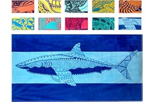 Nova Blue Hai-Strandtuch – Blau mit tropischem Design, extra groß, XL (86,4 x 160 cm), Cooles hawaiianisches, marineblaues Strandtuch mit hellblauen Streifen, aus 100% Baumwolle