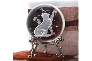 ZEERSHEE 3D Katze Kristallkugel Mit Ständer - Glas Briefbeschwerer, Ornamente Und Figuren - Geschenk Für Katzenliebhaber Und Frauen