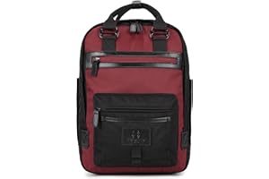 SEVENTEEN LONDON – Modern Urban Unisex Black & Burgundy 'Wimbledon' Backpack in a Classic Slim Simple Design – Fits Laptop up to 13”