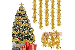 Joxessaien Lametta Choinka 8 sztuk × 2M – sztuczne bożonarodzeniowe girlandy 16M dekoracja świąteczna Lametta Girlanda z dzwoneczkami – dekoracja choinkowa do wnętrz i na zewnątrz (złoto)