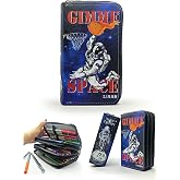 Limmy Pencil Case Astronaut Basketball Pattern Organizer Pencil Case Vegan Leather Three Compartment Pen Holder