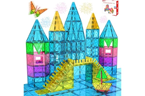 Zenzemwa Bloc de Construction Magnétique Jouets: 52 Pièces Construction Magnetique Enfant Tuiles Magnétiques Enfants Magnetic Building Blocks Jeux Cadeau pour Enfants 3 4 5 6 7 8 Ans Garcon Fille
