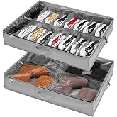 Shoe Organizer 2 Pcs, for 16 + 4 Pairs of Boots, Under Bed and Top of the Wardrobe, Storage Boxes for Organizing with Transpa