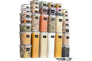 GoMaihe Kuchenne pudełko do przechowywania, zestaw 32 sztuki, hermetyczne słoiki na żywność z pokrywką, do przechowywania płatków śniadaniowych, makaronu, mąki, karmy dla zwierząt