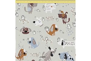 DreamRoots Tessuto impermeabile al metro 160 cm Larghezza - Stoffa al metro impermeabile 220 g/m2 600D - Cuscino esterno - Stoffe a metro Funny Dogs metro lineare