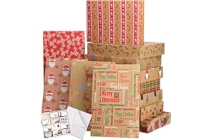 GIIFFU 12 Boîtes Cadeaux de Noël en Kraft - Moyennes Boîtes d'Emballage Avec Couvercles, Papier de Soie et Étiquettes - Pour Chemises et Cadeaux