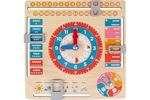 FANCY Jeux Educatif en Anglais Calendrier en Bois pour Apprendre l’ Anglais pour Enfants – Tableau d'apprentissage pour Professeur Jouet en Bois Montessori pour Les Cours d’Anglais