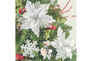 KI Store Grande Poinsettia Natalizia 6 Pezzi di Fiori Artificiali Scegli Spray per Ghirlanda di ghirlande di Decorazioni per Albero di Natale Bianchi