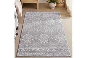 ‎SONGMICS HOME SONGMICS HOME Boho Teppich, 80 x 150 cm, Schlafzimmer Teppich, Wohnzimmerteppich, rutschfesterteppich, waschbarerteppich, flauschig, Dekoration, für Wohnzimmer, hellgrau TAR026G01