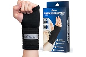 Actesso Attelle Poignet Élastique – Soulagement des Douleurs, Entorses, Tendinites et pour le Sport – Orthèse de Maintien – Prévention des Blessures Sportives et Microtraumatismes – Taille M, Noir