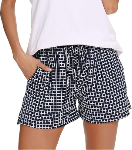 LApooh Damen Pyjama Shorts Baumwolle - Weiche Lounge Shorts Mit Taschen
