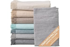 JARAPA HOME MADE WITH LOVE Trapunta Multiuso: Divano Scozzese, Coperta Foulard, Copriletto, Foulard per Divani in Cotone e Altre Fibre Finitura di Qualità Fatto in Spagna. Telo Copridivano (Grigio Chiaro Mèlange 03, 180x260cm)