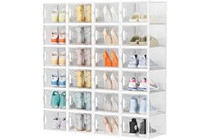 SIMPDIY Schuhboxen Stapelbar Transparent, 24er Pack Schuhkarton, Schuhaufbewahrung mit Deckel für Turnschuhe, Stöckelschuhe und Hausschuhe, bis Größe 46